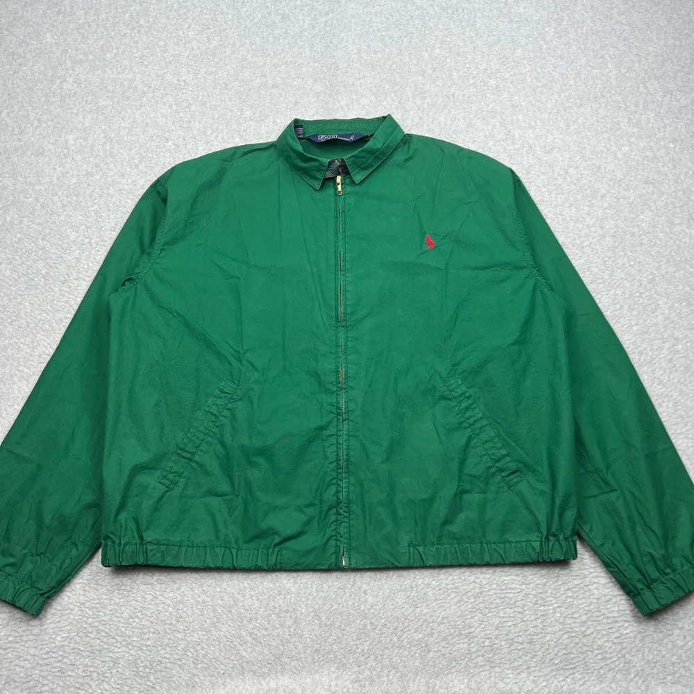 VTG Polo Ralph Lauren Harrington Jacket Mens Large Green Unlined Flip Collar 90s